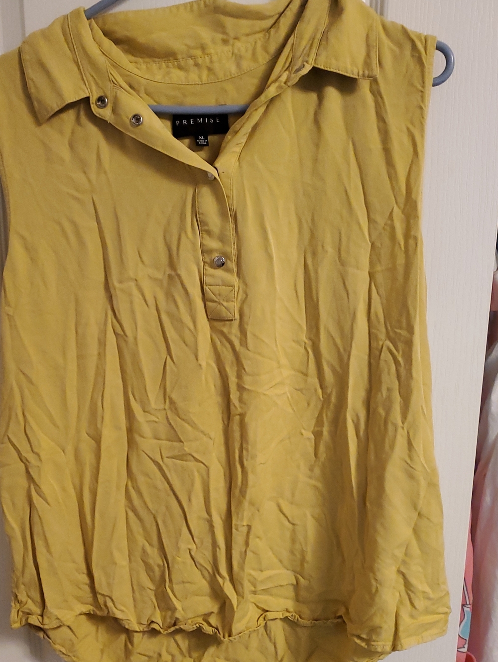 Premise Yellow Collared Sleeveless Henley Tank